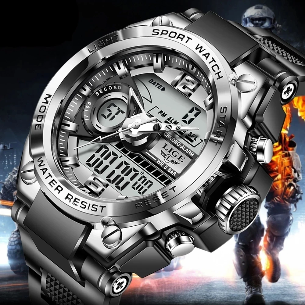 LIGE Military Digital Sports Watch 50M