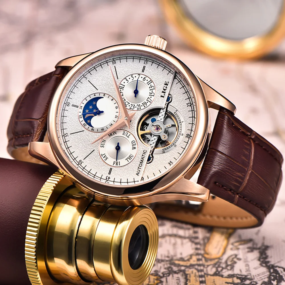 LIGE 6826 Men's Watch with Moon Phase