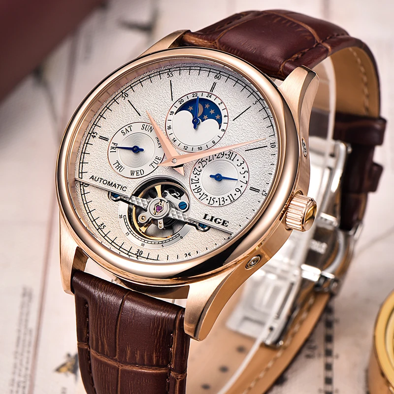 LIGE 6826 Men's Watch with Moon Phase