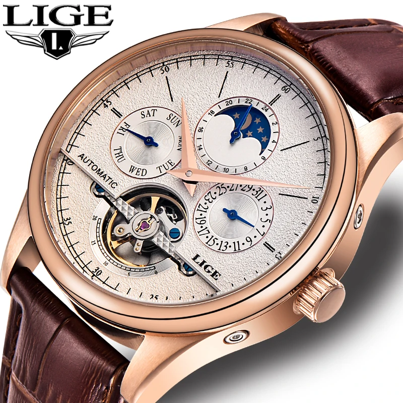 LIGE 6826 Men's Watch with Moon Phase
