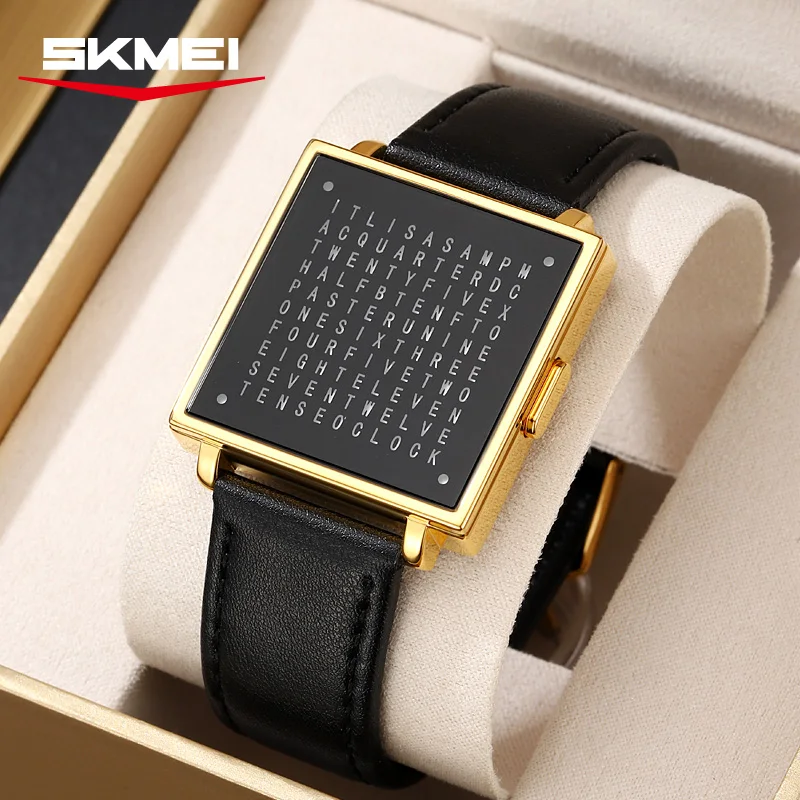 Word Display LED Watch with Leather Strap