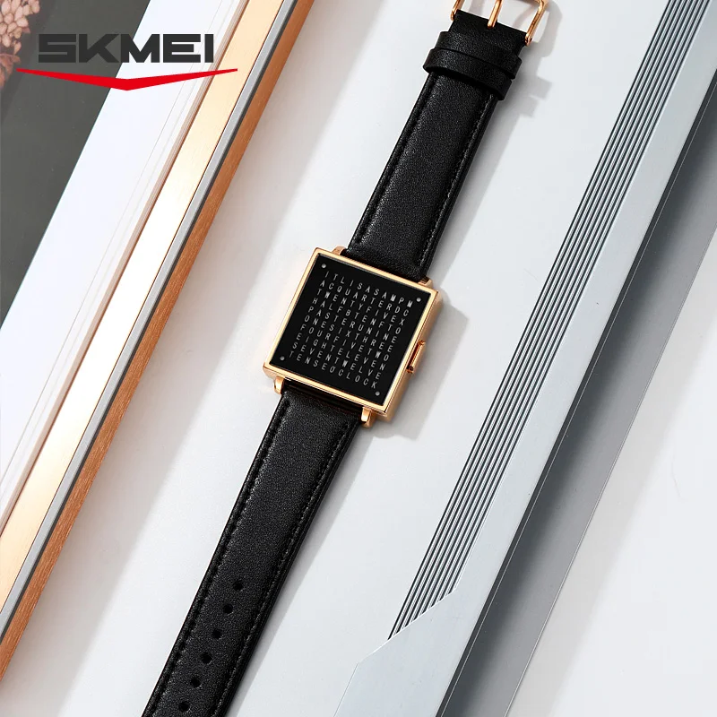 Word Display LED Watch with Leather Strap