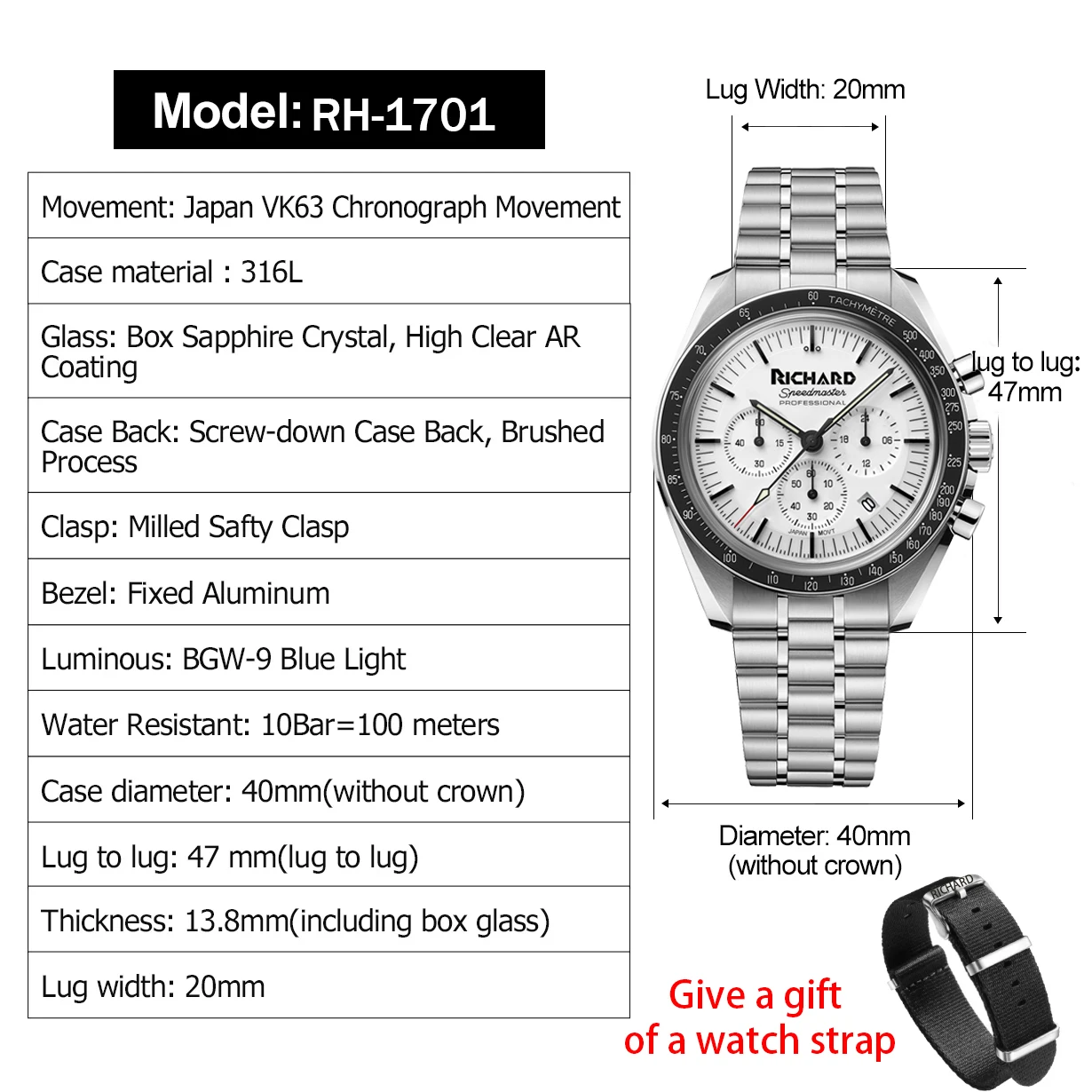 Richard Speedmaster Professional Chrono Watch