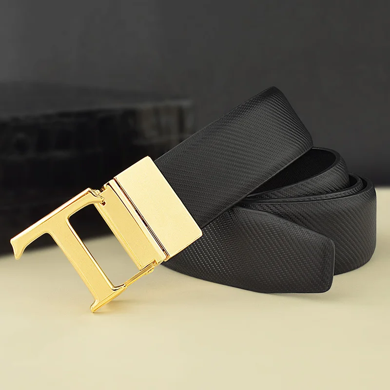 Leather Belt with Gold and Silver T Buckle