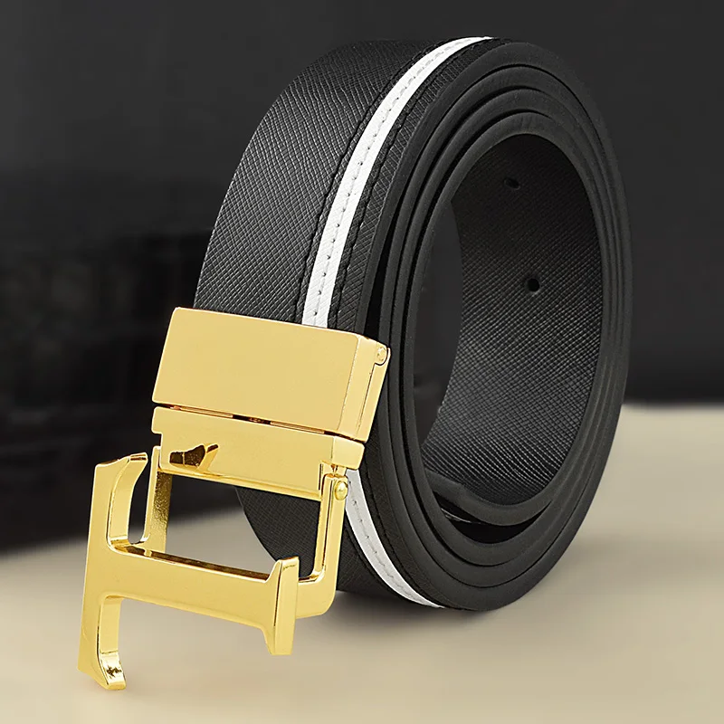 Leather Belt with Gold and Silver T Buckle