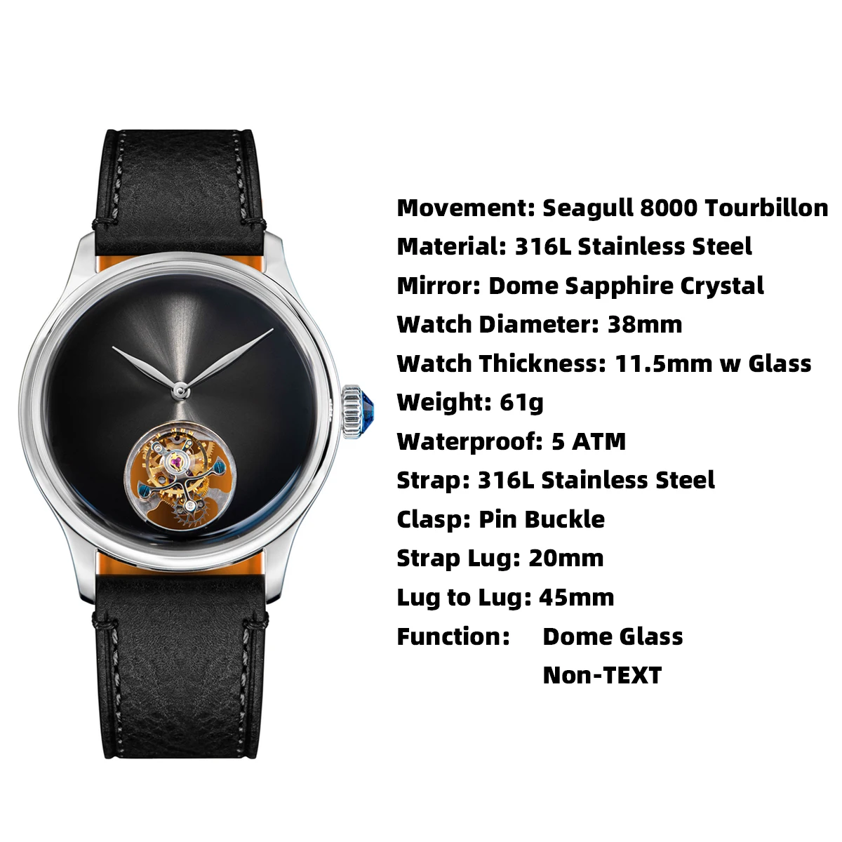 Sugess 38mm Tourbillon Minimalist Watch