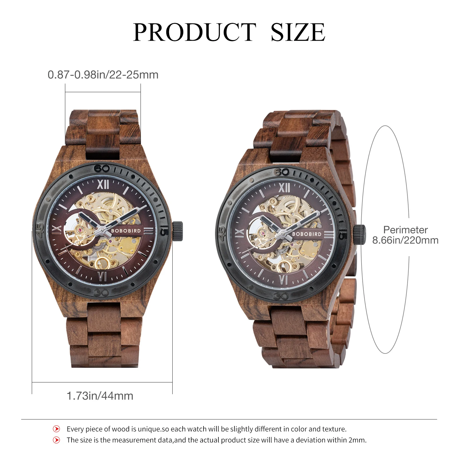 BOBO BIRD Skeleton Dial Wooden Watch