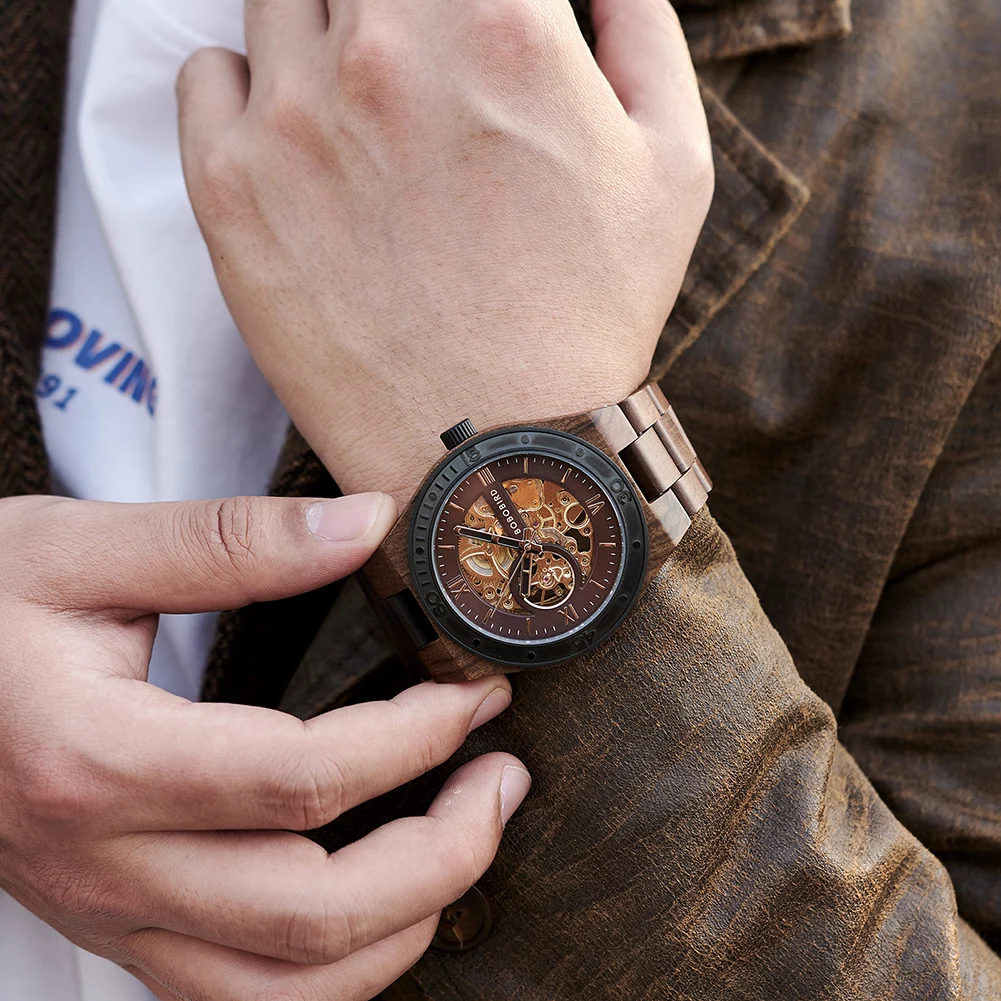 BOBO BIRD Skeleton Dial Wooden Watch
