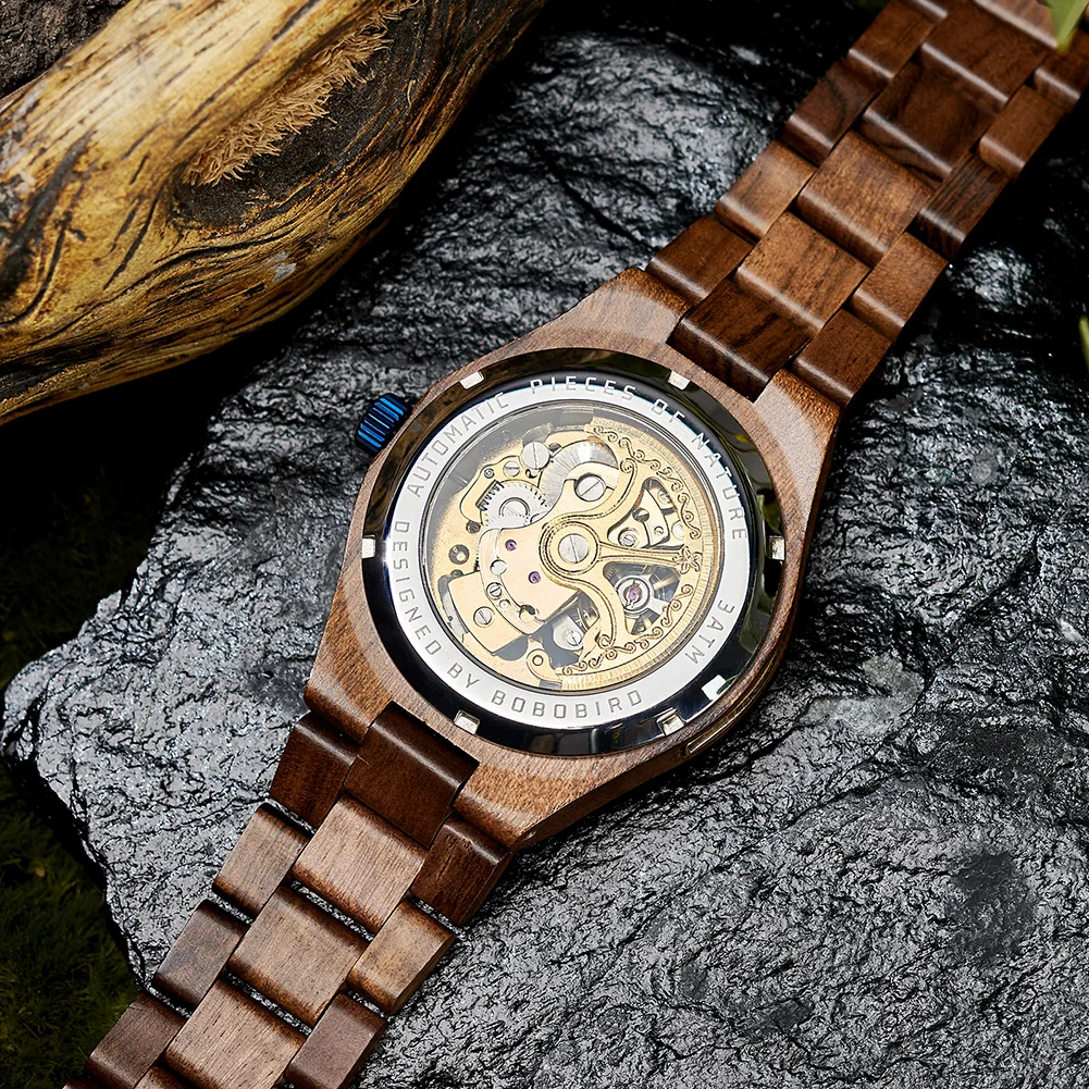 BOBO BIRD Skeleton Dial Wooden Watch
