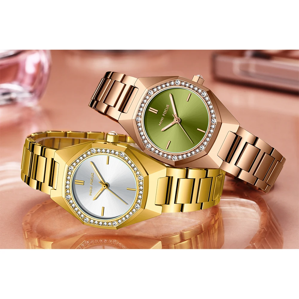 Women's Diamond-Studded Octagonal Watch