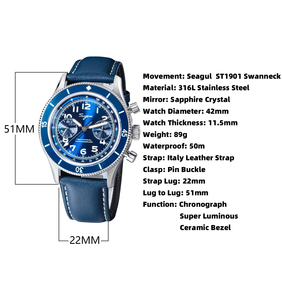 Sugess S423 Chronograph Swanneck ST19