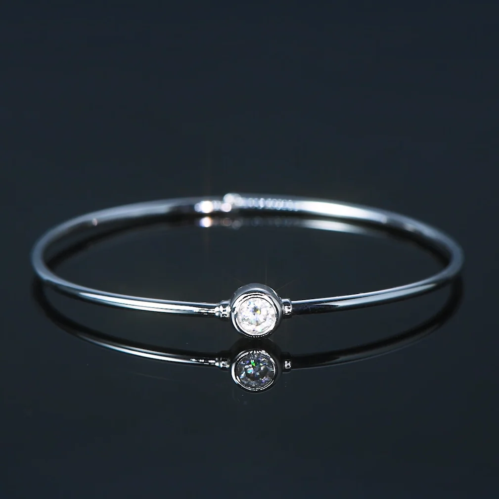 Bezel Moissanite Bangle Bracelet