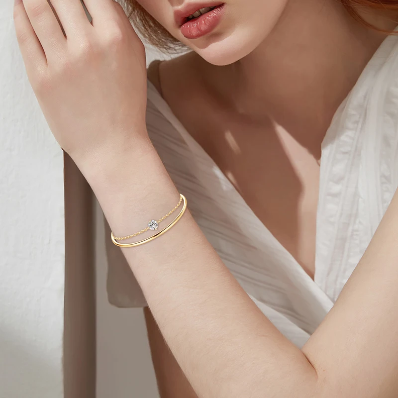Double Layer Moissanite Bracelet Bangle