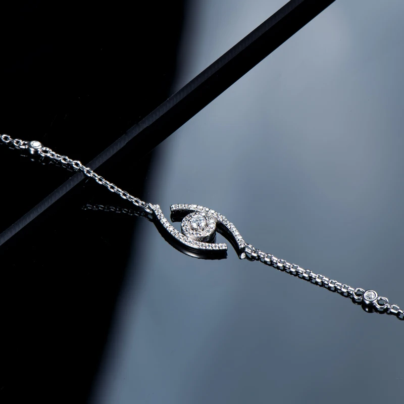 Dainty Moissanite Evil Eye Bracelet for Women