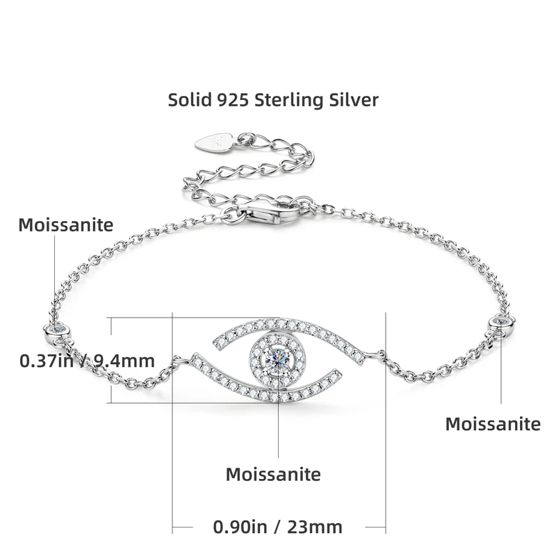 Dainty Moissanite Evil Eye Bracelet for Women