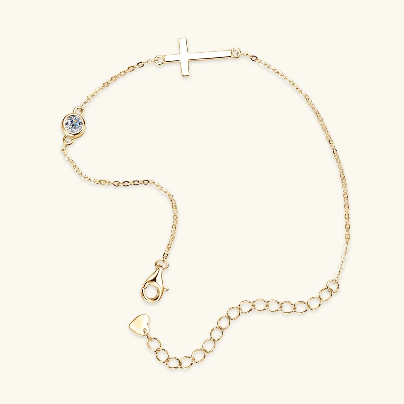 Moissanite Cross Bracelet - 925 Sterling Silver
