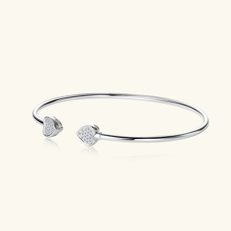 Love Heart Moissanite Cuff Bracelet