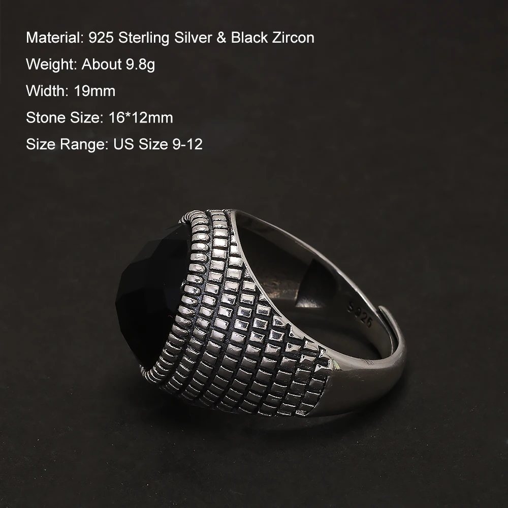 Obsidian Grid™ Gothic Silver & Black Zircon Ring