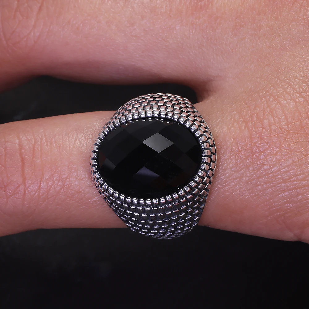 Obsidian Grid™ Gothic Silver & Black Zircon Ring