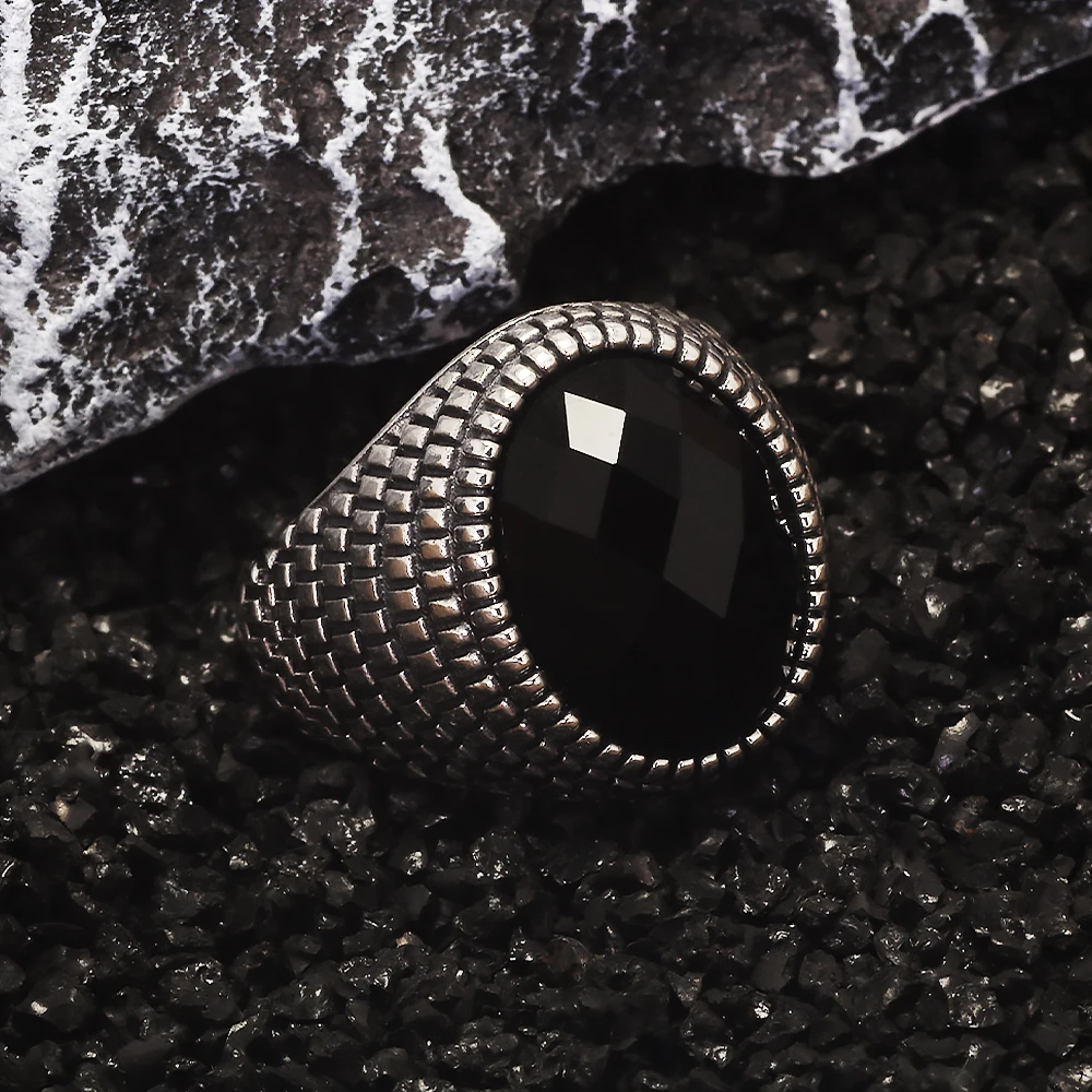 Obsidian Grid™ Gothic Silver & Black Zircon Ring