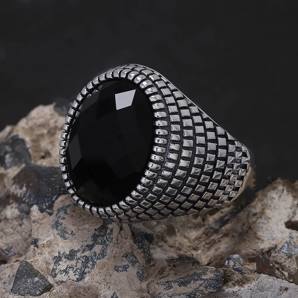Obsidian Grid™ Gothic Silver & Black Zircon Ring