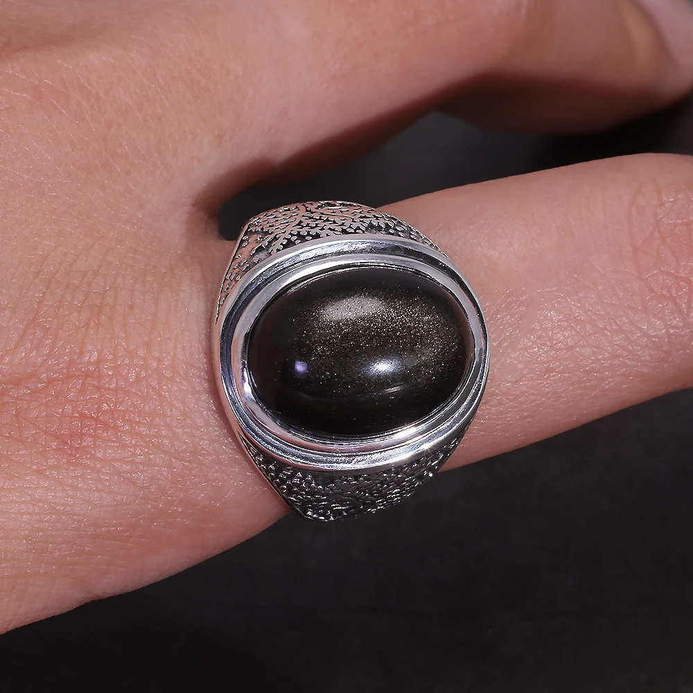 Starlit Grove™ Sterling Silver Ring with Golden Obsidian