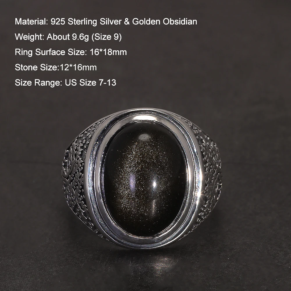 Starlit Grove™ Sterling Silver Ring with Golden Obsidian