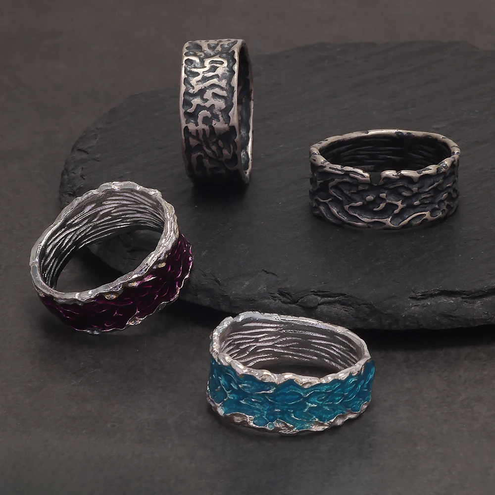 Riftborn™ 925 Sterling Silver Enamel Texture Ring