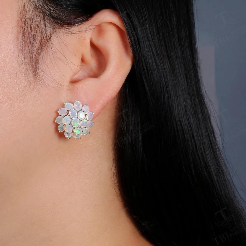 Celestia Bloom™ – 8.3ct Natural Ethiopian Opal Earrings in Sterling Silver