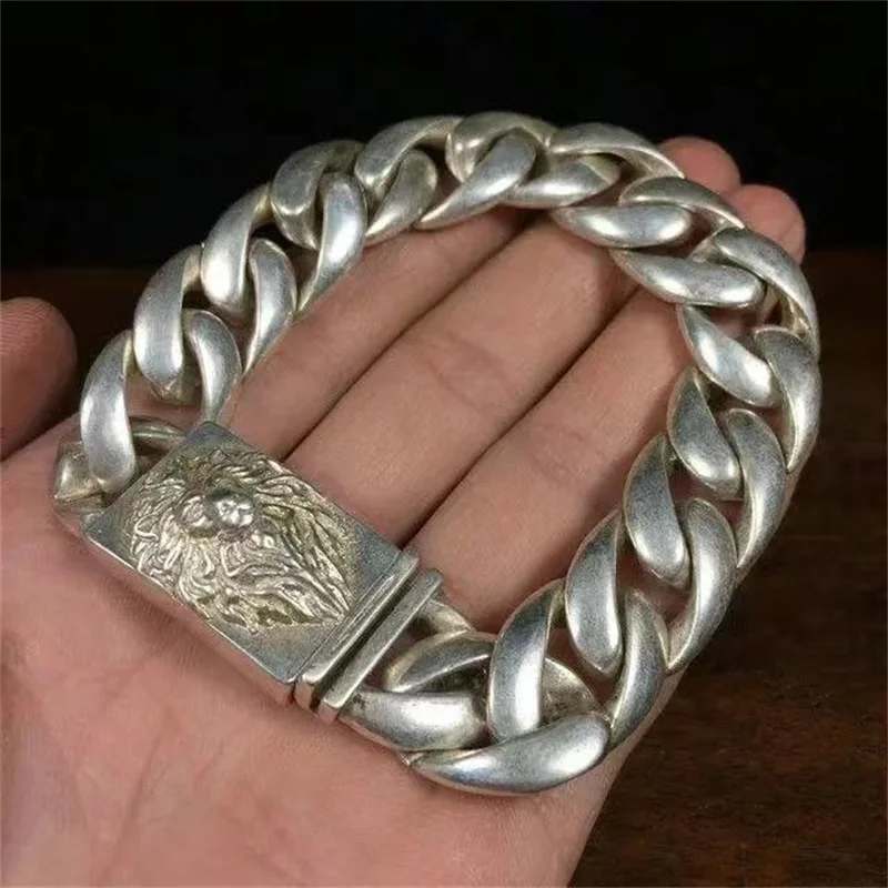 Old Tibetan Silver Lion Bracelet for Men