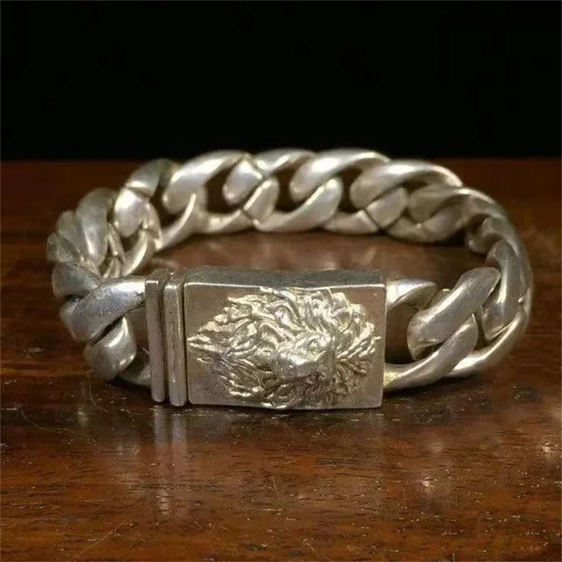 Old Tibetan Silver Lion Bracelet for Men