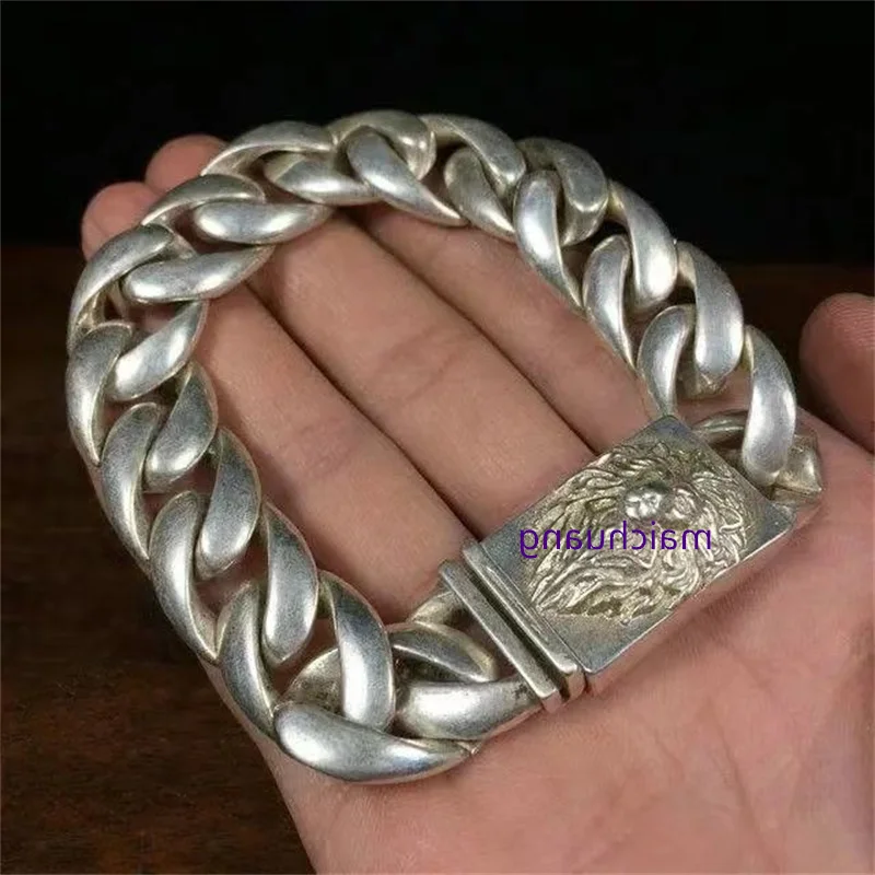 Old Tibetan Silver Lion Bracelet for Men