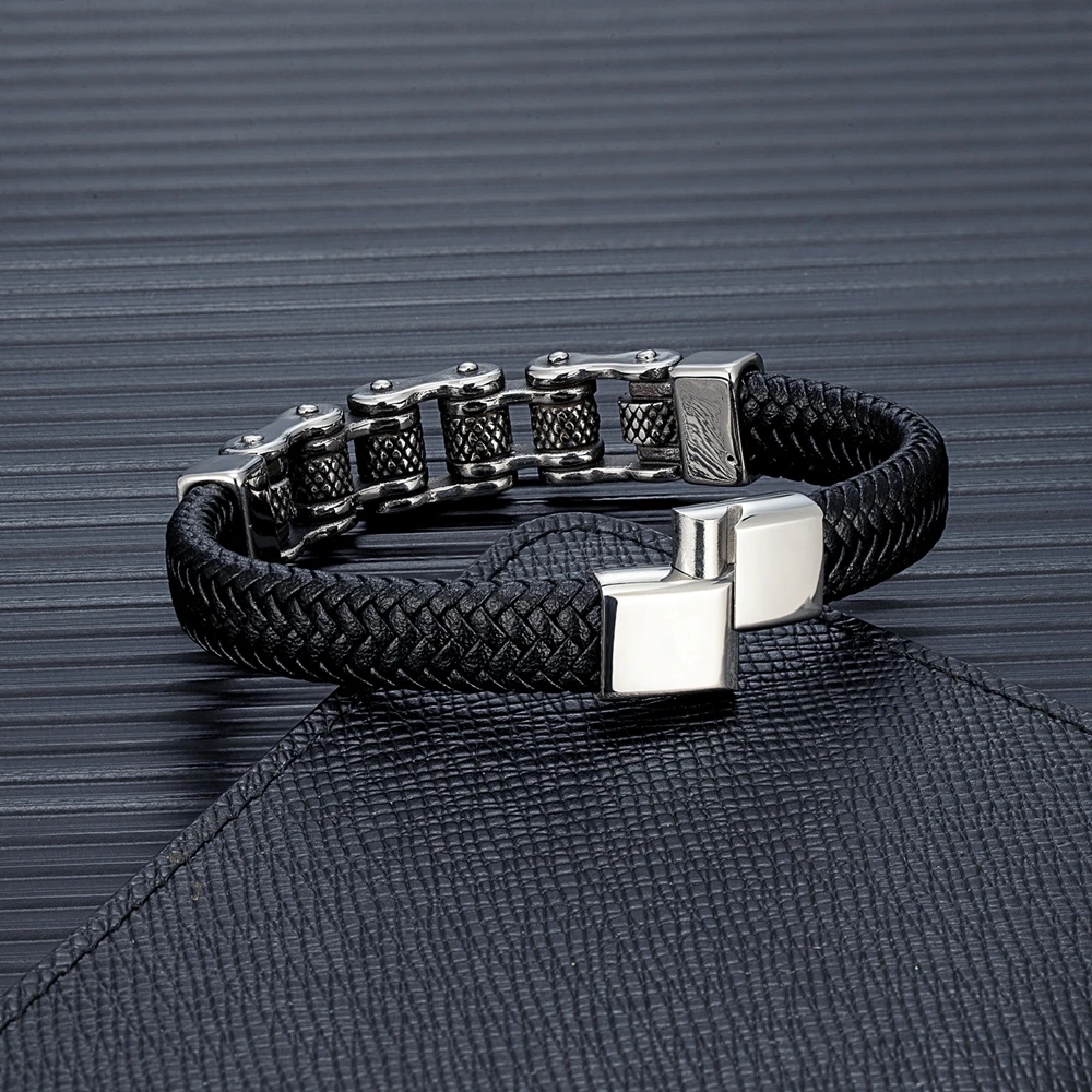 Chainborne™ Series – Biker Chain Leather Bracelet