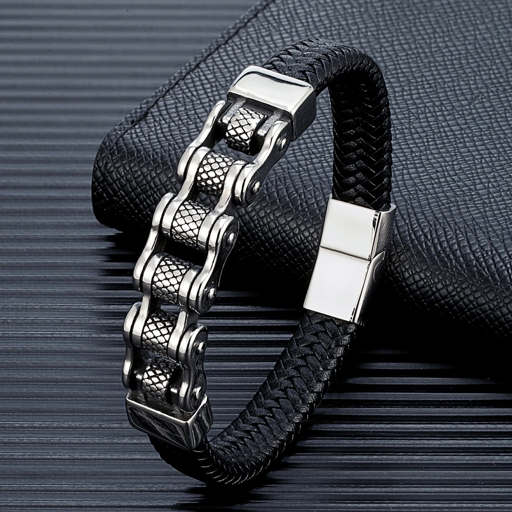 Chainborne™ Series – Biker Chain Leather Bracelet