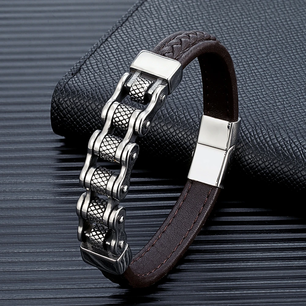 Chainborne™ Series – Biker Chain Leather Bracelet