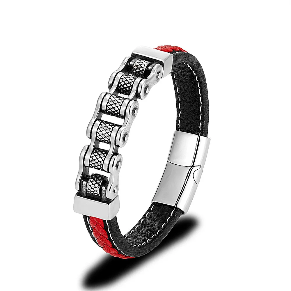 Chainborne™ Series – Biker Chain Leather Bracelet