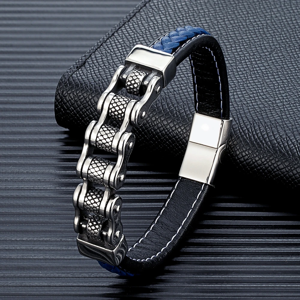 Chainborne™ Series – Biker Chain Leather Bracelet
