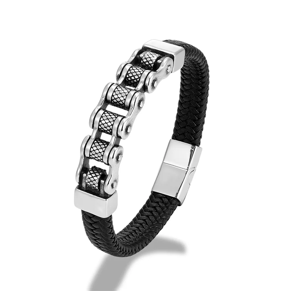 Chainborne™ Series – Biker Chain Leather Bracelet