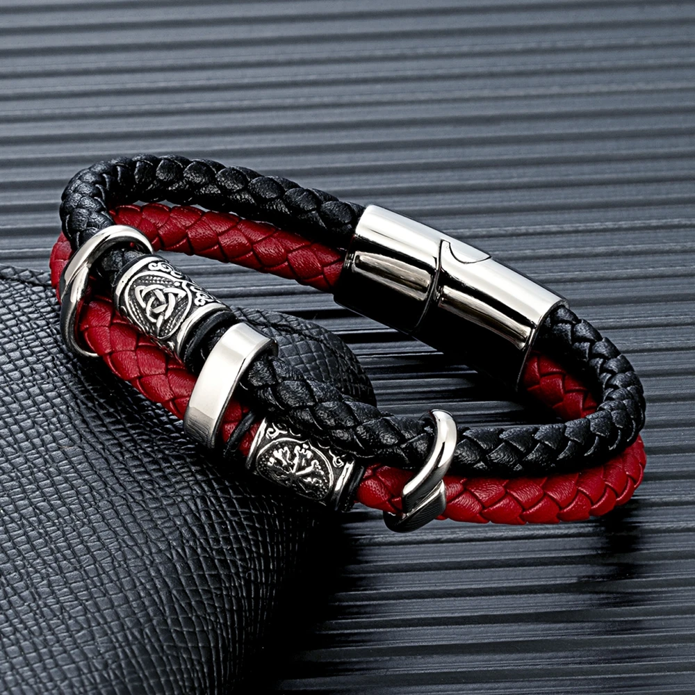 RuneRaid Series – Norse Compass Leather Bracelet