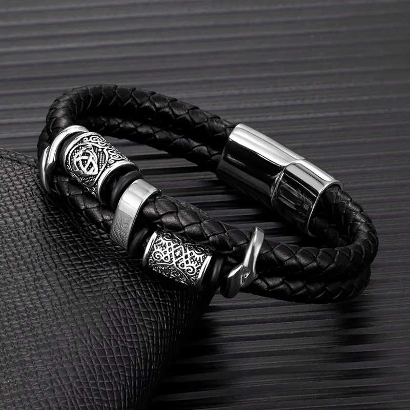 RuneRaid Series – Norse Compass Leather Bracelet