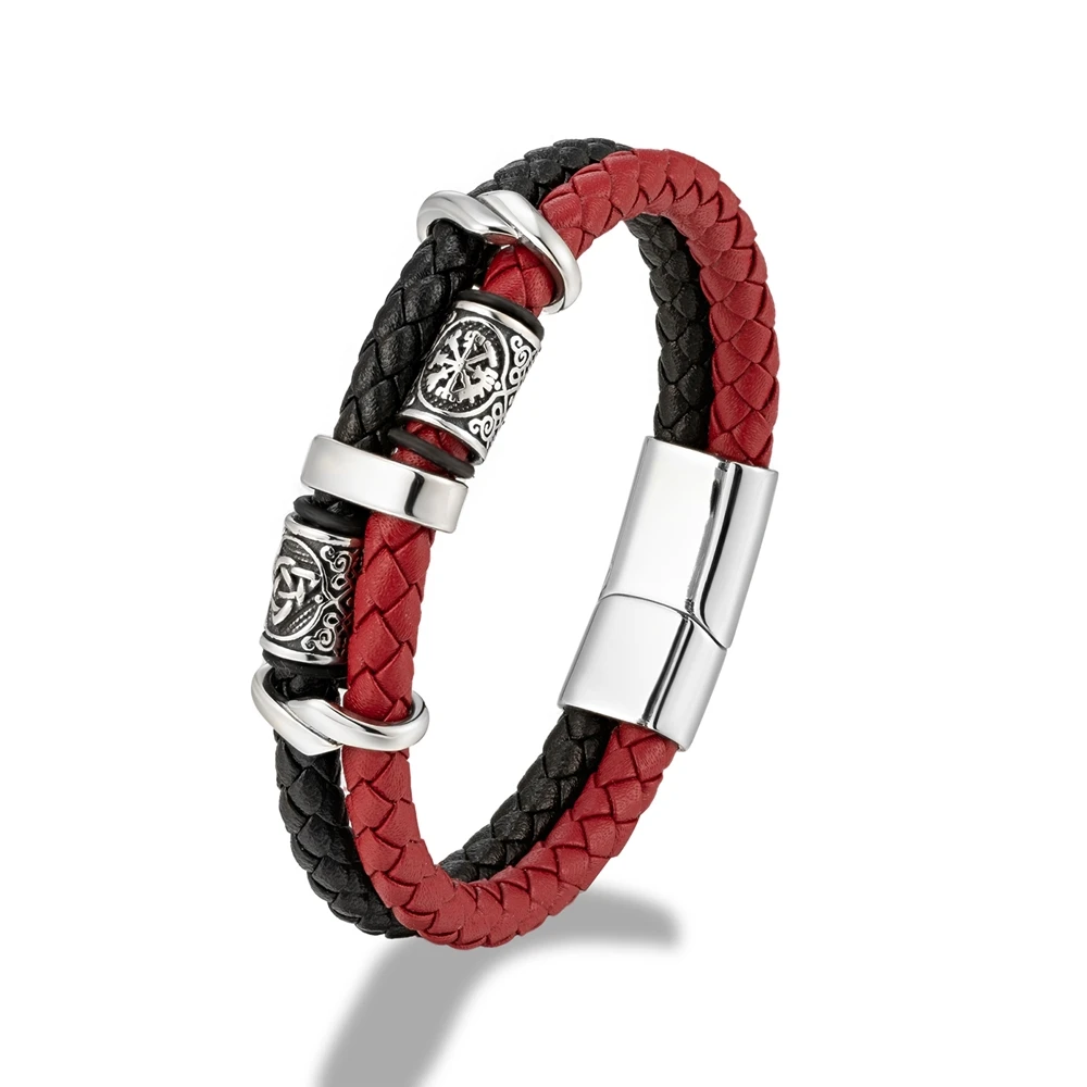 RuneRaid Series – Norse Compass Leather Bracelet