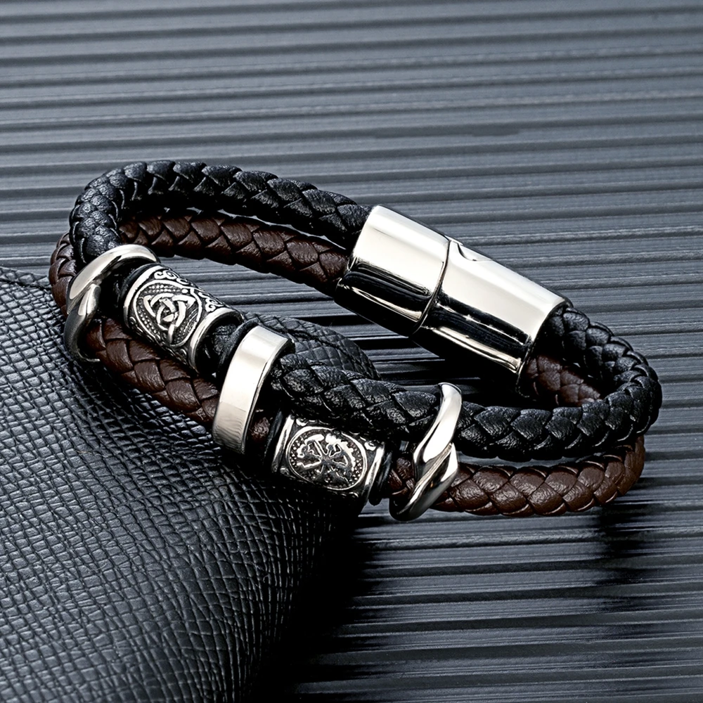 RuneRaid Series – Norse Compass Leather Bracelet