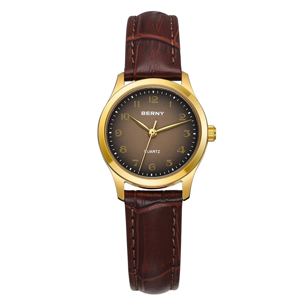 BERNY Women’s Gold Quartz Watch – Leather Strap