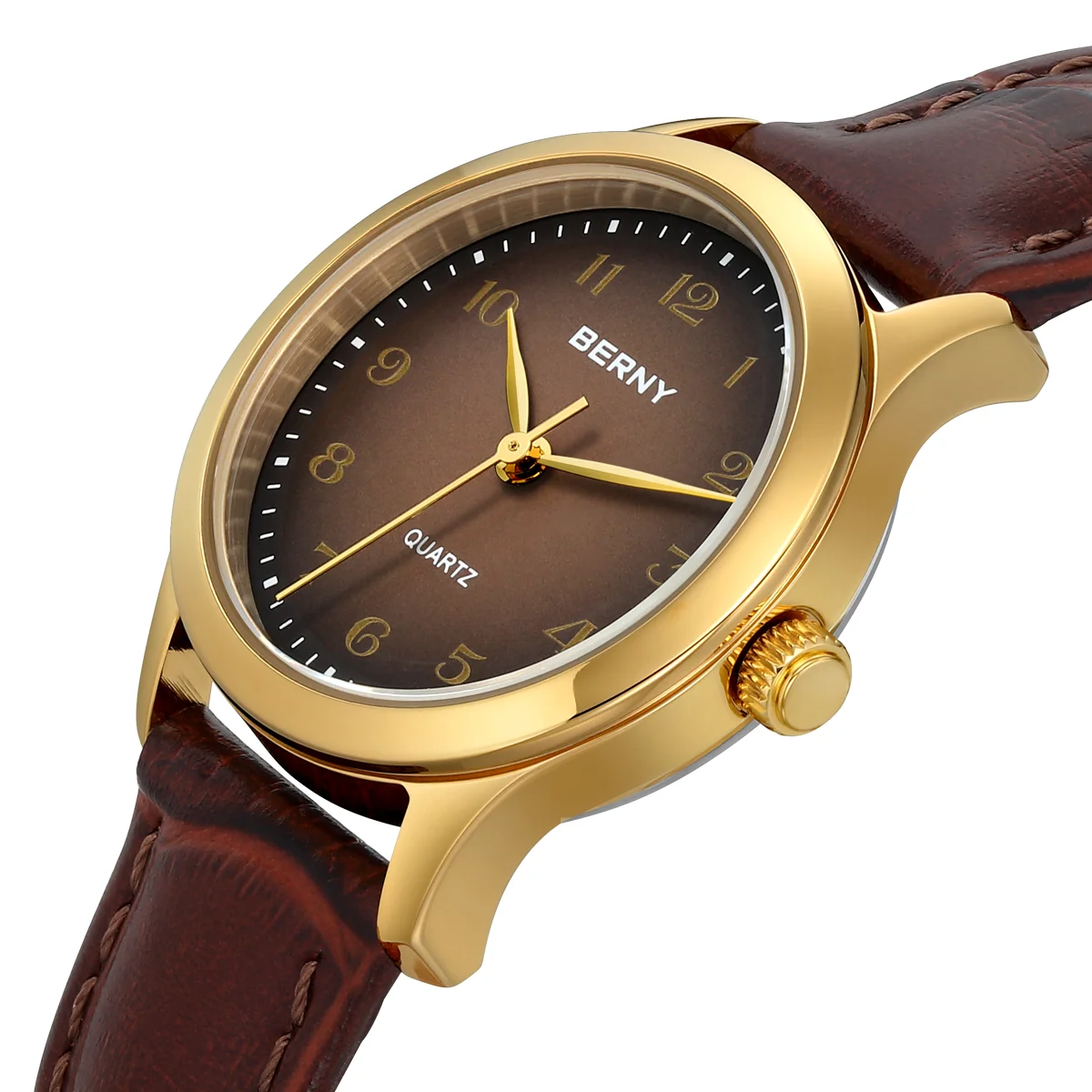 BERNY Women’s Gold Quartz Watch – Leather Strap