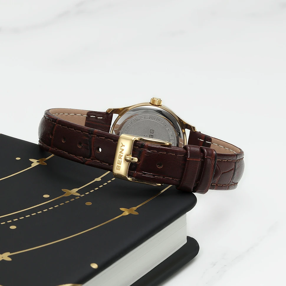 BERNY Women’s Gold Quartz Watch – Leather Strap