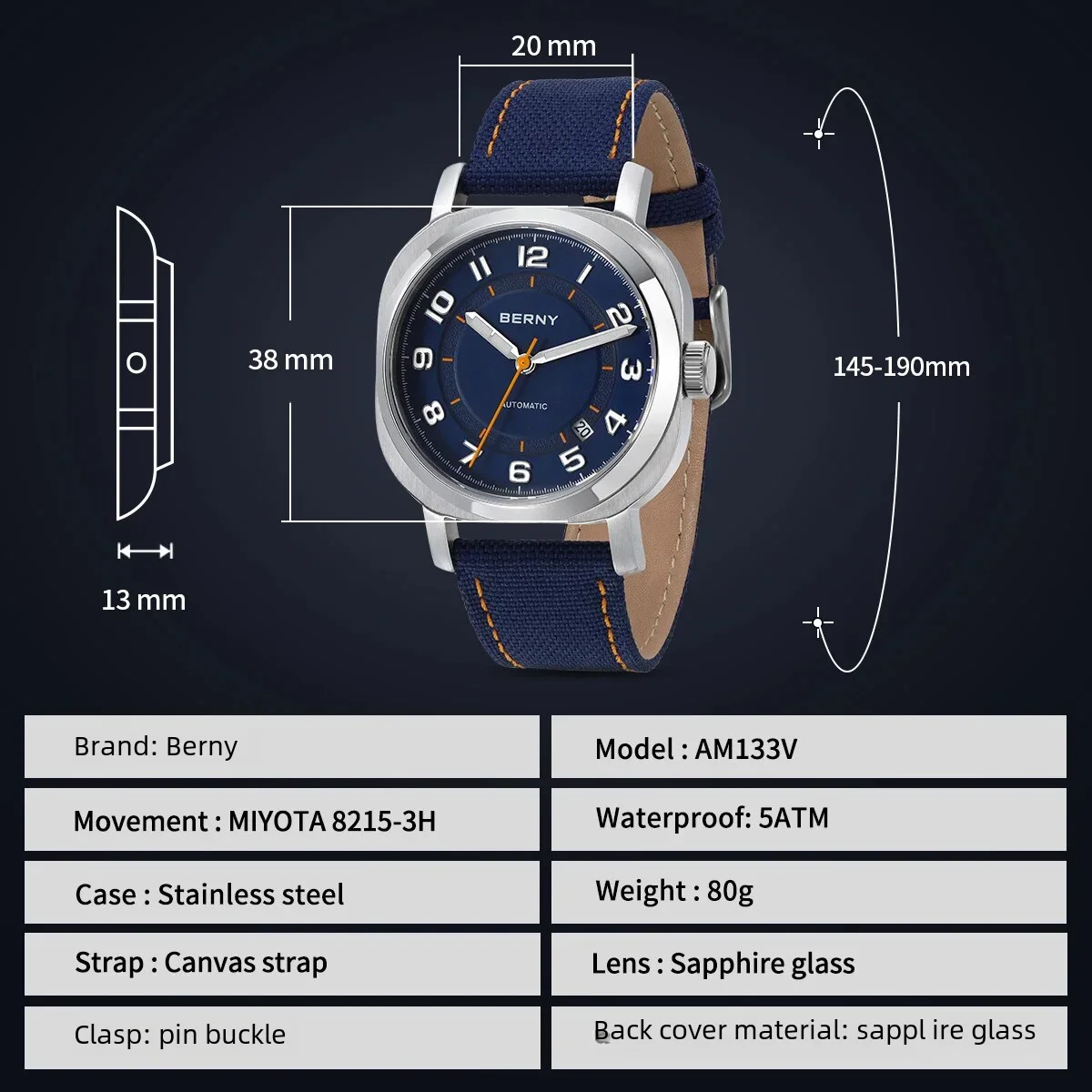  BERNY AM133V Cushion Automatic Watch