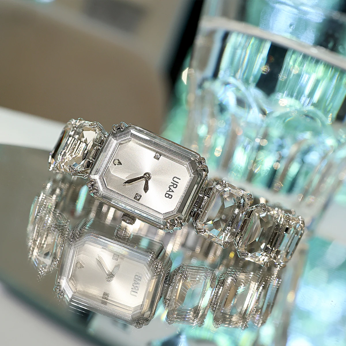URAB Square Sugar Women’s Watch – Rhinestone Crystal Bracelet, Quartz Movement