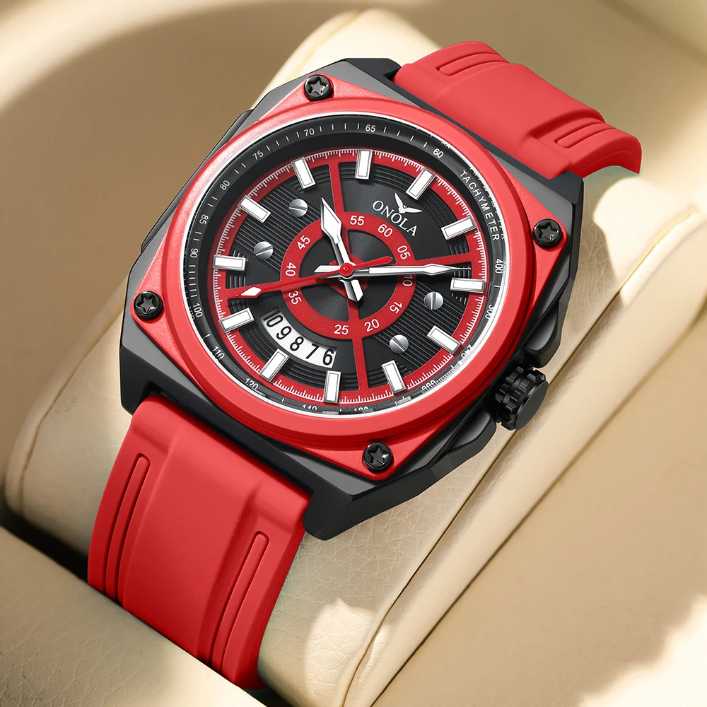 ONOLA 2025 Silicone Strap Watch – Bold Chrono for Men