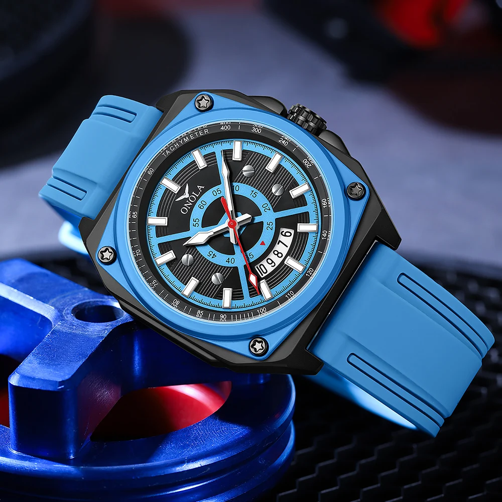 ONOLA 2025 Silicone Strap Watch – Bold Chrono for Men