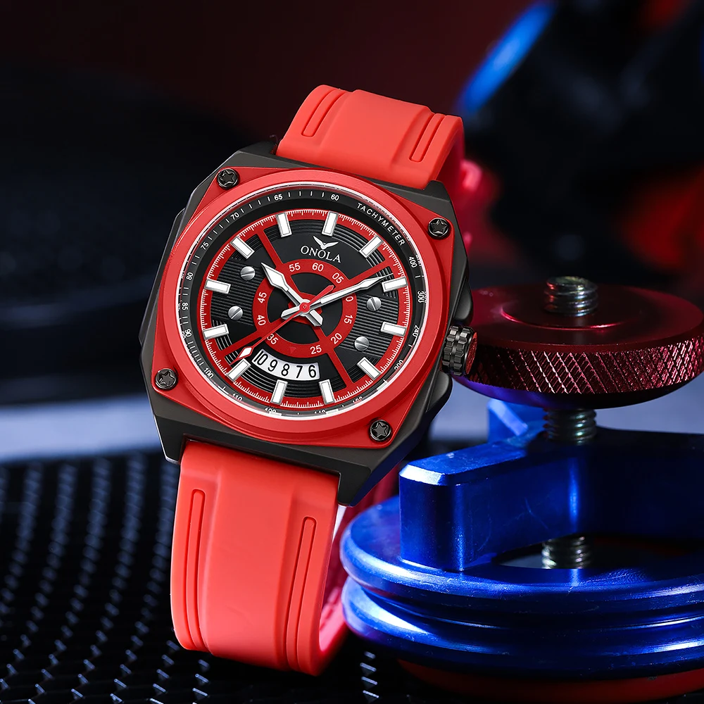 ONOLA 2025 Silicone Strap Watch – Bold Chrono for Men